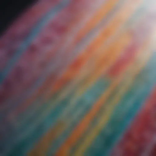 Close-up view of a vibrant resin tint surfboard showcasing intricate patterns.