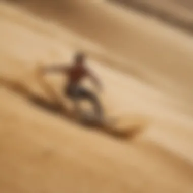 Exciting moment of sand surfing on golden dunes