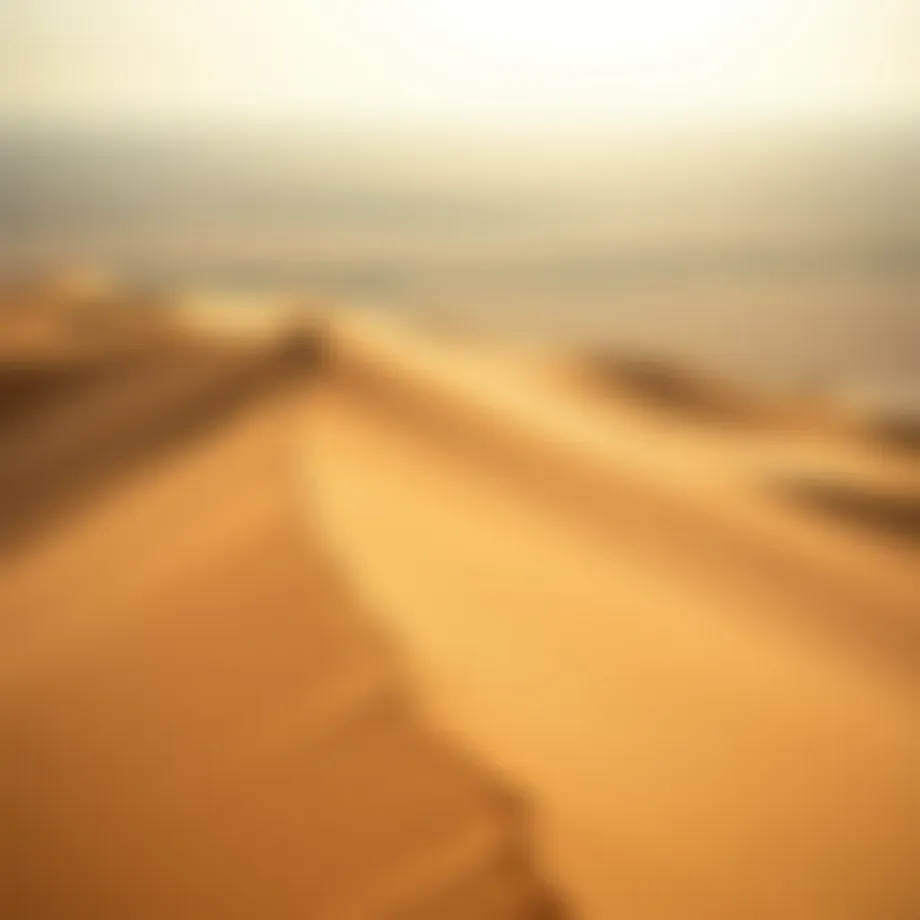 A breathtaking view of an expansive sand dune with a sandboarder gliding down