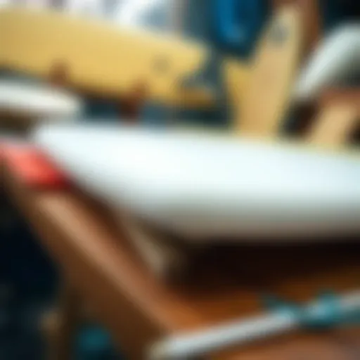 Close-up of surfboard materials showcasing foam and fiberglass