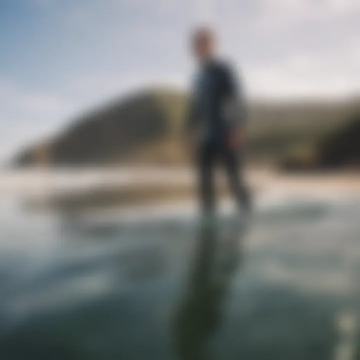 Close-up of essential surfing gear including a surfboard and wetsuit