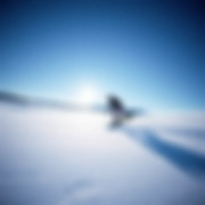 A serene snowy landscape with a snow kiteboarder gliding gracefully.