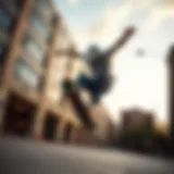 Dynamic skateboarder performing a trick in an urban environment