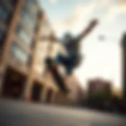Dynamic skateboarder performing a trick in an urban environment