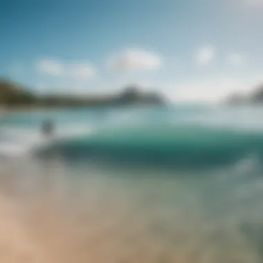 Beginners enjoying a surf lesson at Lanikai Beach under clear blue skies.