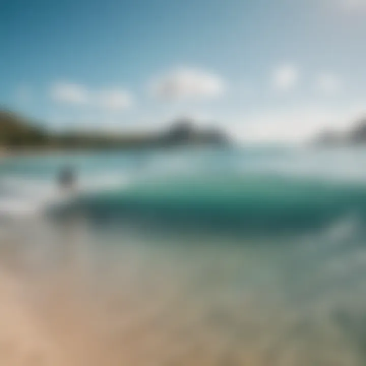 Beginners enjoying a surf lesson at Lanikai Beach under clear blue skies.