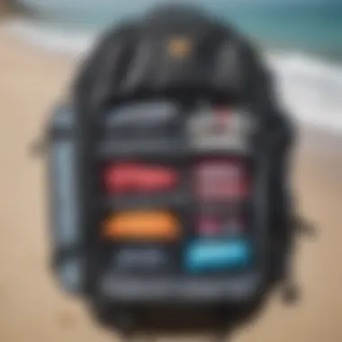 Interior compartments of a bodyboard backpack showcasing organizational features