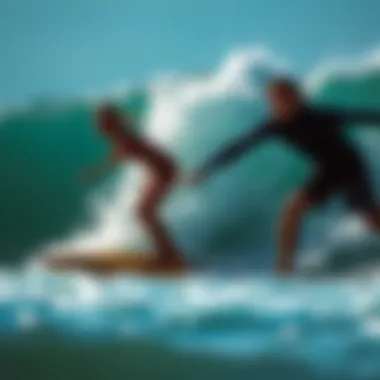 Diverse Surfing Techniques in Action Surfers practicing different techniques on waves