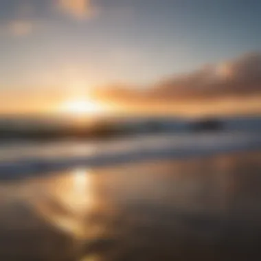 A serene sunset view of the ocean, emphasizing the tranquility of boogie boarding