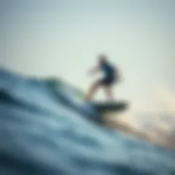 Dynamic view of an electric surfboard gliding over waves