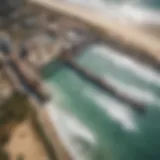 Aerial view of a surf park showcasing the wave pools and surf areas