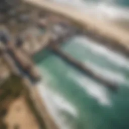 Aerial view of a surf park showcasing the wave pools and surf areas