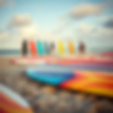 Vibrant Designs of Zap Skin Boards on the Beach An array of zap skin boards on a beach, highlighting their vibrant colors and designs.