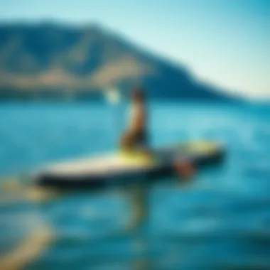 iROCKER inflatable paddle board in scenic water setting