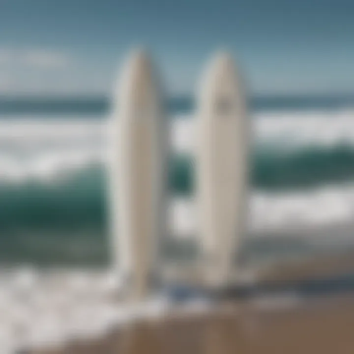 Side-by-side comparison of traditional surfboard and jet propelled surfboard