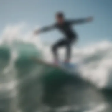 Surfer riding a wave on a jet propelled surfboard