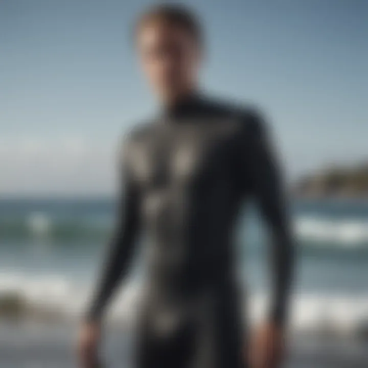 Close-up of wetsuit material highlighting texture and flexibility.