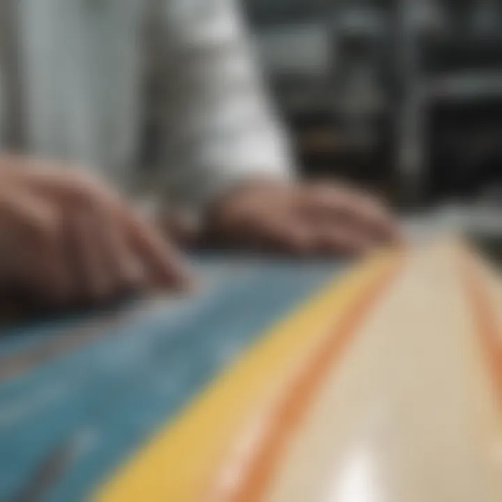 Close-up of surfboard material being processed