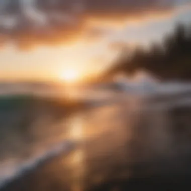 Scenic coastline of North Shore during sunset