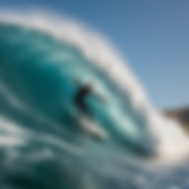 Close-up of a surfer riding the Pipeline wave