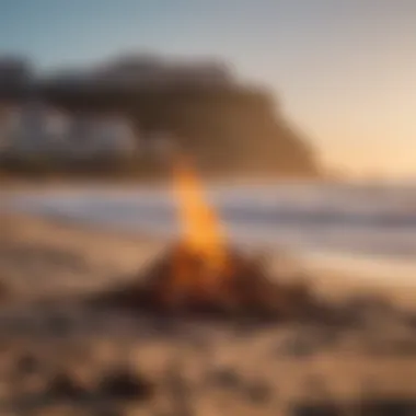 A group of surfers sharing experiences and tips at a beach bonfire