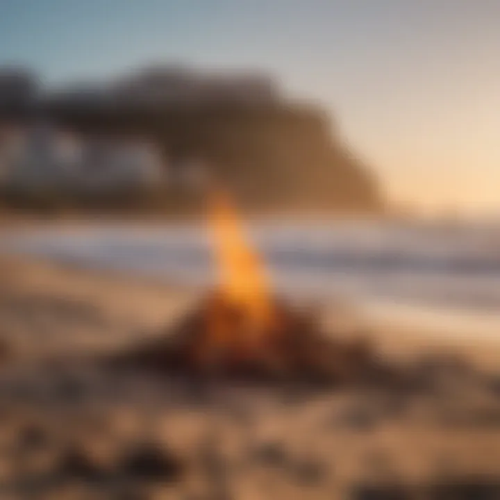 A group of surfers sharing experiences and tips at a beach bonfire