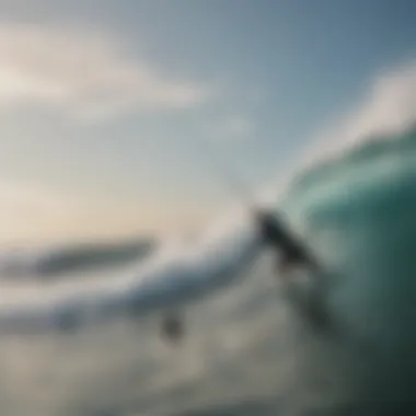 An angler casting the Ugly Stik Surf Rod against a backdrop of ocean waves