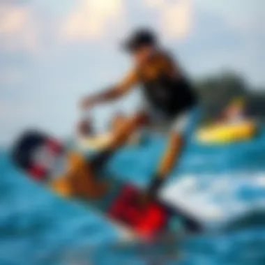 A wakeboarder executing a stylish trick on the water.