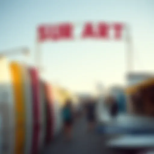 A vibrant surfboard market in Los Angeles showcasing various used boards