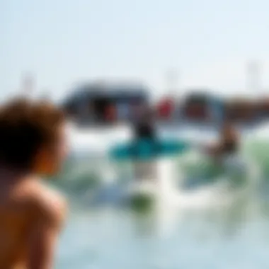Competitive Spirit at Waco Surf Pool Events A vibrant scene of a competitive surfing event taking place at the Waco Surf Pool, illustrating the community's passion for the sport.