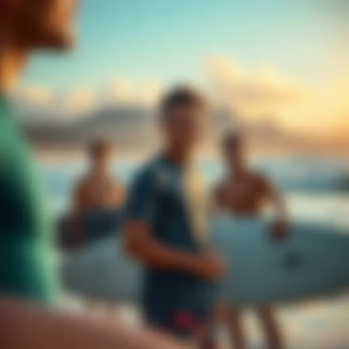 Local Culture and Surfing Community Group of surfers enjoying the local culture at the beach