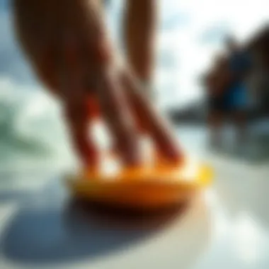A close-up of a finger surfboard being maneuvered on a smooth surface