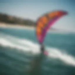 Aerial view of vibrant kiteboarding wings soaring above the water