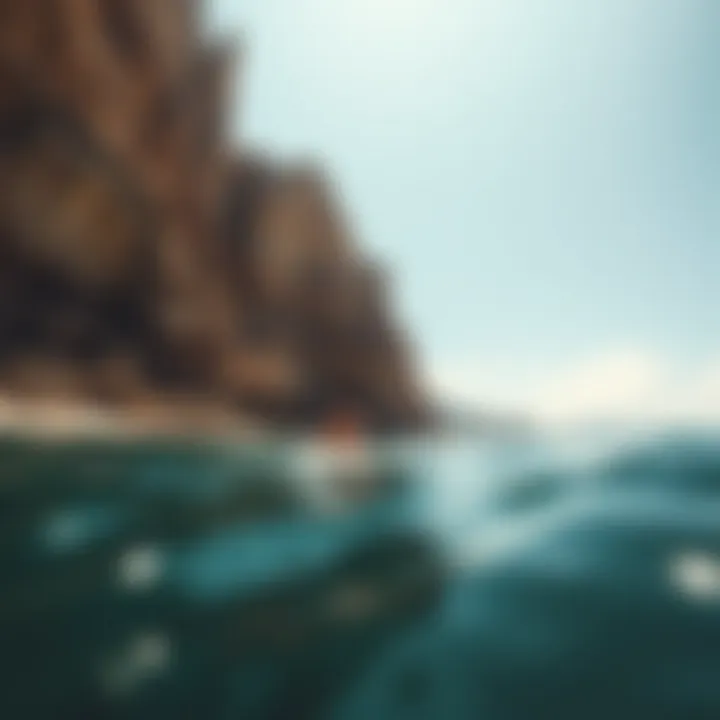 Adventure Awaits: Paddle Boarding Along Coastal Cliffs A paddle boarder navigating through scenic coastal cliffs