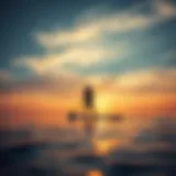 A serene sunrise paddle boarding experience on calm waters