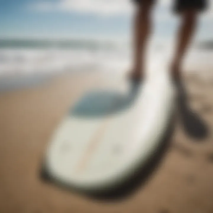 Close-up of skimboarding equipment on the beach