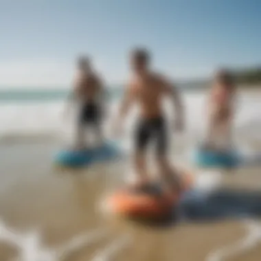 Twin Boogie Boarding Community Experience A vibrant beach scene depicting the twin boogie boarding community enjoying the waves.