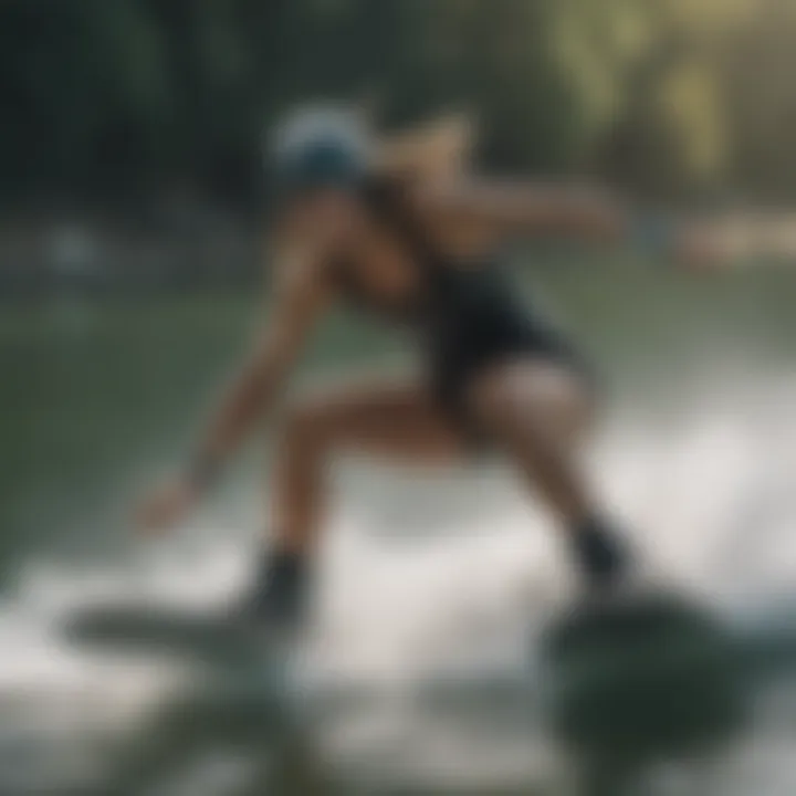 Female athlete training on a wakeboard, demonstrating skill and determination