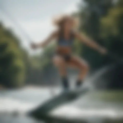 Dynamic aerial maneuver performed by a female wakeboarder