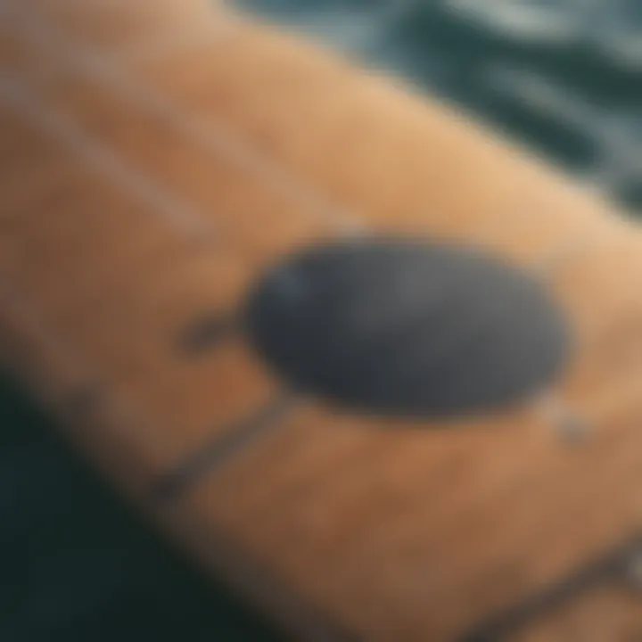 A close-up of a foilboard showcasing its intricate design and features