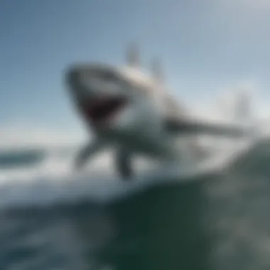 Great white shark breaching the water's surface