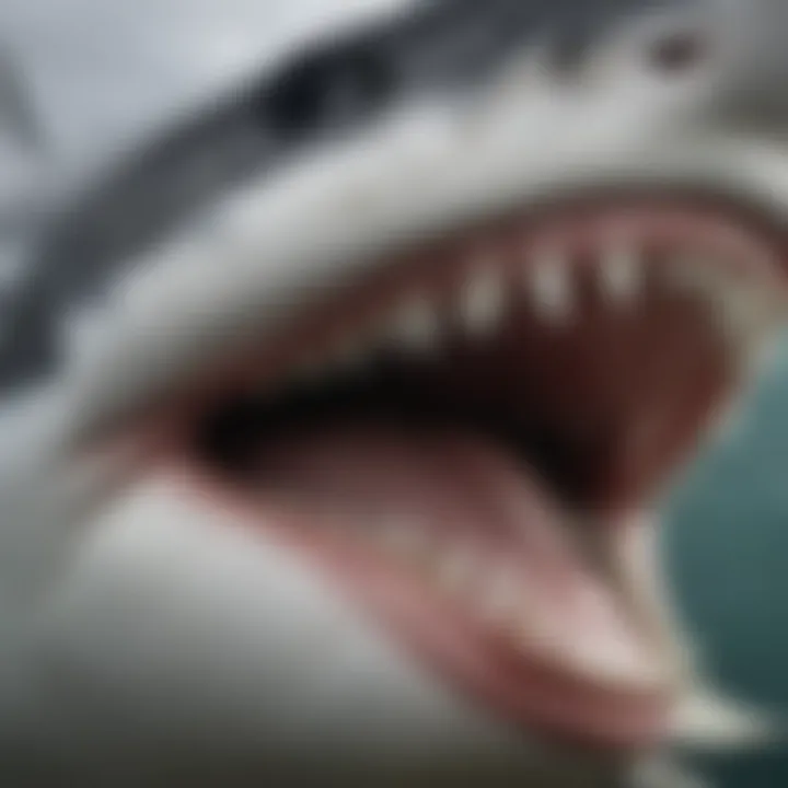 Close-up of great white shark's sharp teeth