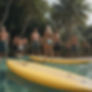 A group training session using surfboard workout machines