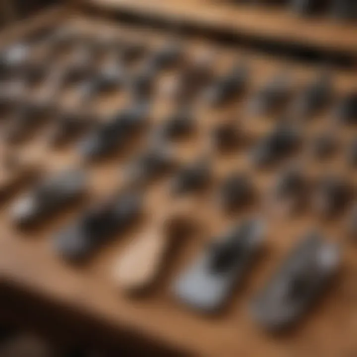 An array of vintage hand planes displayed on a wooden workbench, showcasing their unique designs and craftsmanship.