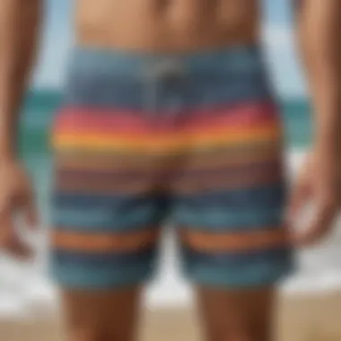 An array of board shorts showcasing different styles, colors, and patterns