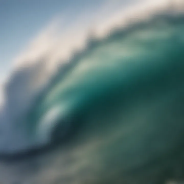 A close-up of a crashing wave, highlighting textures and colors that invoke a sense of dynamism