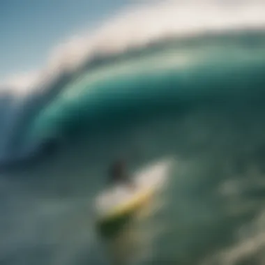 Surfers navigating through vibrant waves, illustrating the harmony between sport and nature