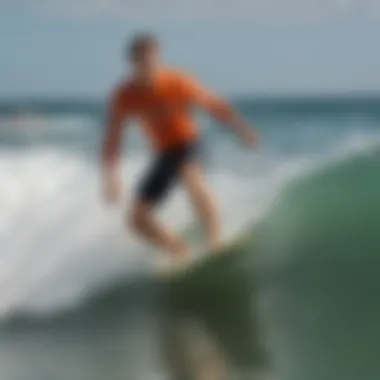 A vibrant scene of a local surf competition showcasing talented surfers in action.