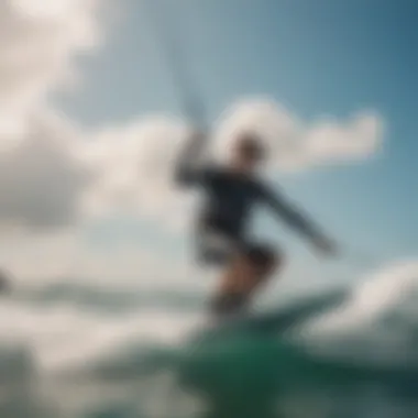 Skillful Kiteboarding A kiteboarder skillfully gliding over the water