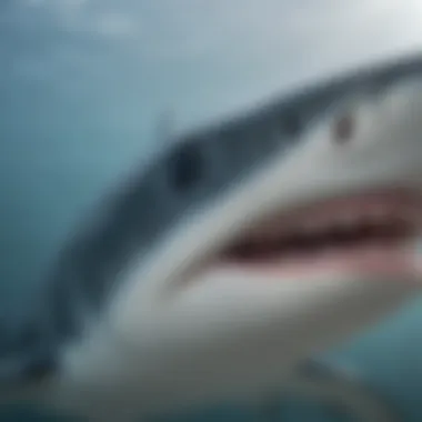 Close-up view of a blue shark showcasing its unique features and coloration